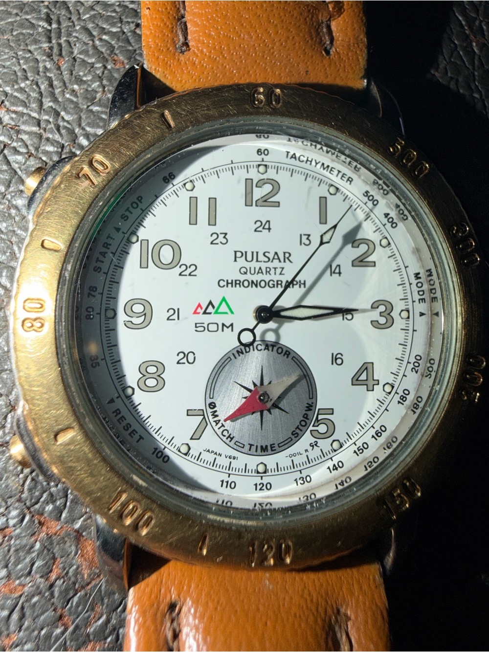 Pulsar Men’s Quartz Chronograph Watch - White Dial, Brown Strap